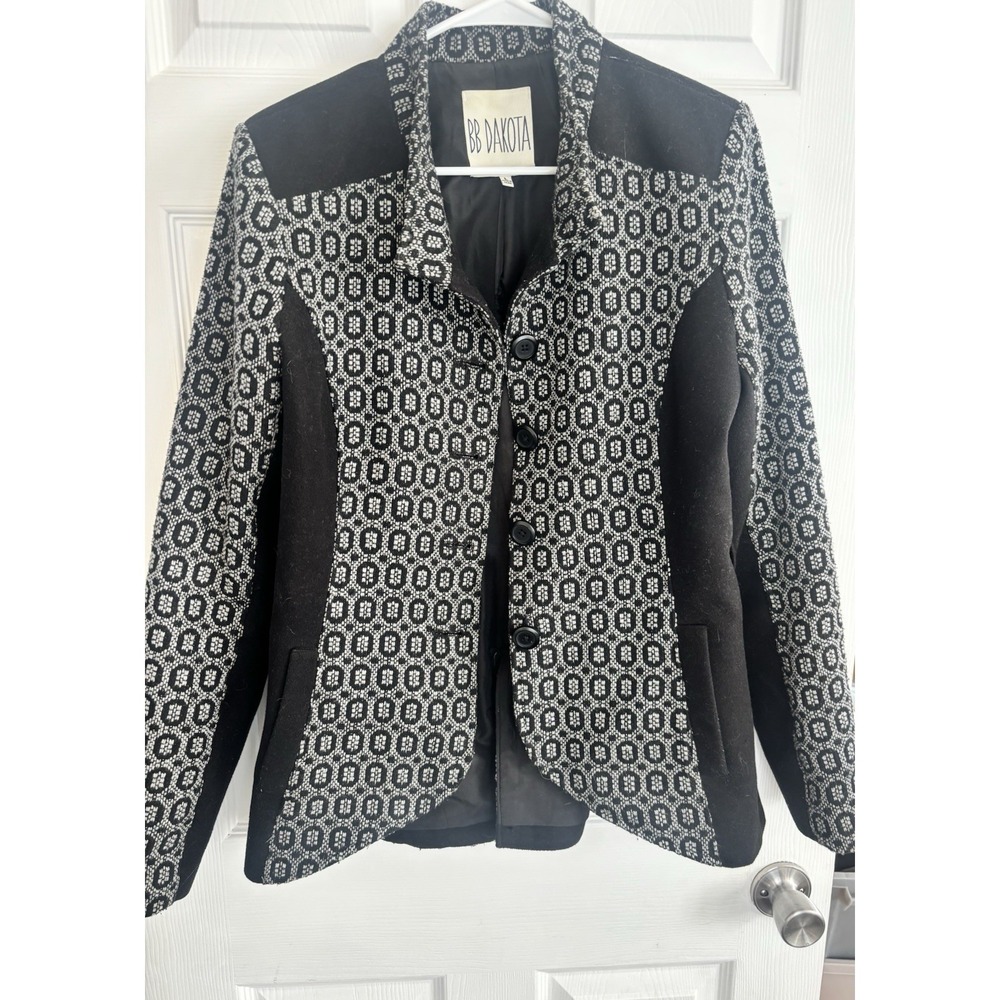 BB Dakota L Geometric Diamond Geo Textured Mixed Media Peplum‎ Jacket No Belt